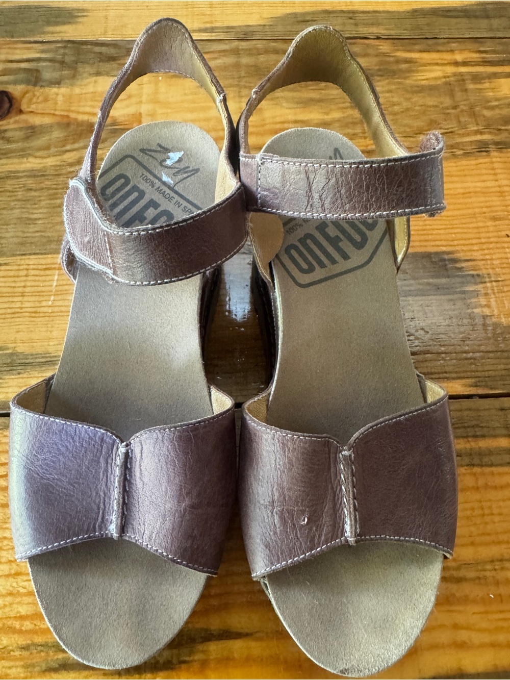 On Foot Zen Leather Comfort Wedge Sandals Brown Made in Spain EU 38 US 7.5 8
